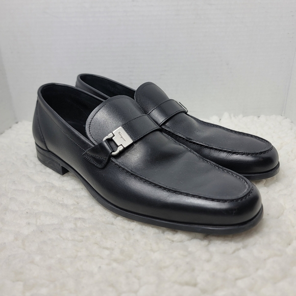 Salvatore Ferragamo Men’s Size 10D Black Leather Gancini Bit Loafers Shoes Step - Picture 1 of 12